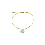 Βραχιόλι Lucky Charm μεταλλικό ασημί με χρυσό κορδόνι και τριφύλλι