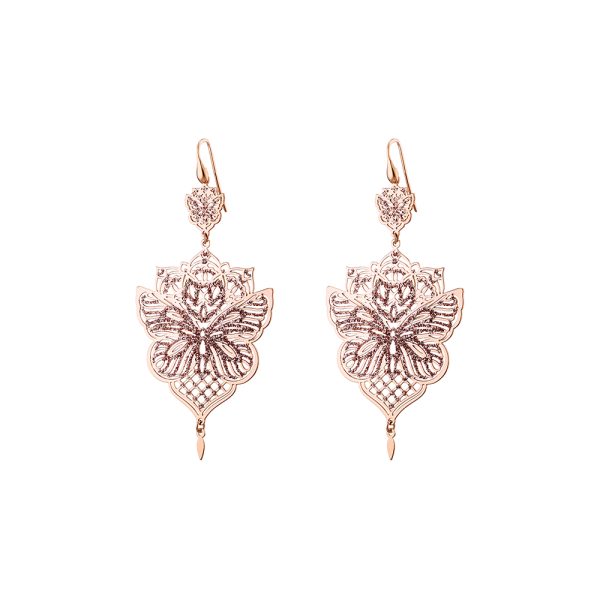 Σκουλαρίκια Chakra μεταλλικά ροζ χρυσά με σχέδιο πεταλούδα