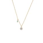 Κολιέ New Age Symbols ασημένιο επίχρυσο με μάτι από λευκό σμάλτο και aqua πέτρα