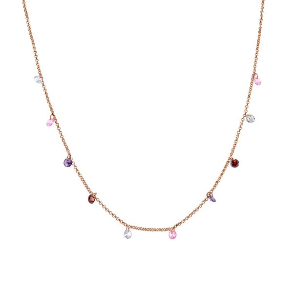 Κολιέ Dazzling μεταλλικό ροζ χρυσό με πολύχρωμα ζιργκόν 42 cm