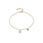 Βραχιόλι New Age Symbols ασημένιο επίχρυσο με μάτι από λευκό σμάλτο και aqua πέτρα