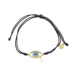 Βραχιόλι New Age Symbols μεταλλικό επίχρυσο με μάτι και τιρκουάζ ζιργκόν