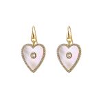 Σκουλαρίκια Queen μεταλλικά επίχρυσα με καρδιά, mop και λευκά ζιργκόν