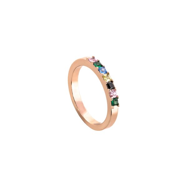 Δαχτυλίδι Dazzling μεταλλικό ροζ χρυσό με πολύχρωμα ζιργκόν