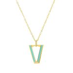 Κολιέ Eden μεταλλικό επίχρυσο με aqua σμάλτο και λευκά ζιργκόν