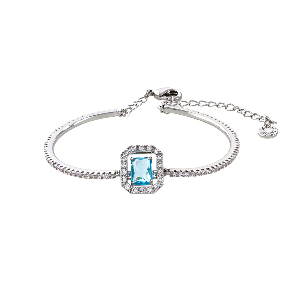 02L15-01201 Βραχιόλι Glam μεταλλικό ασημί με aqua και λευκά ζιργκόν