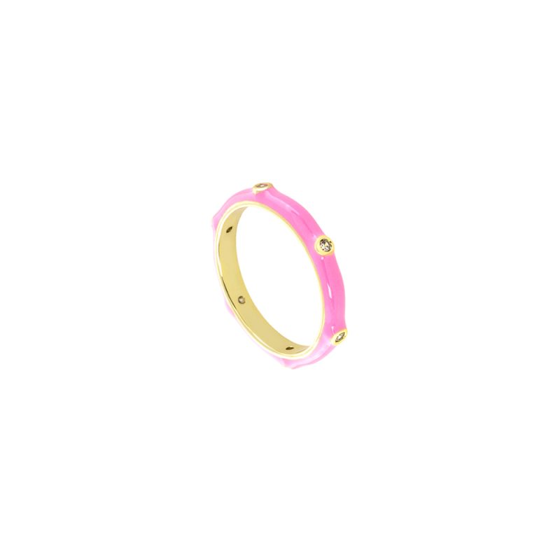 Δαχτυλίδι Eden μεταλλικό επίχρυσο με ροζ σμάλτο και λευκά ζιργκόν