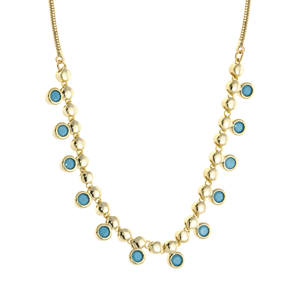 Kiss Necklace metallic gold plated with turquoise zircon - Loisir