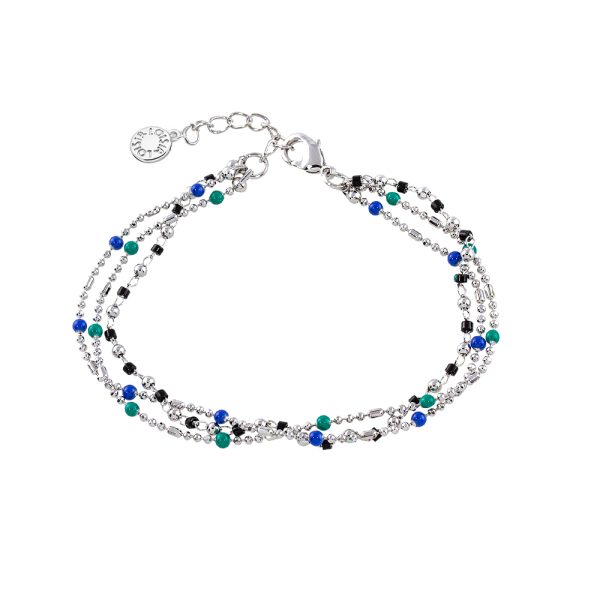 Βραχιόλι Sweet Rock μεταλλικό ασημί με τριπλή αλυσίδα και πολύχρωμες πέτρες
