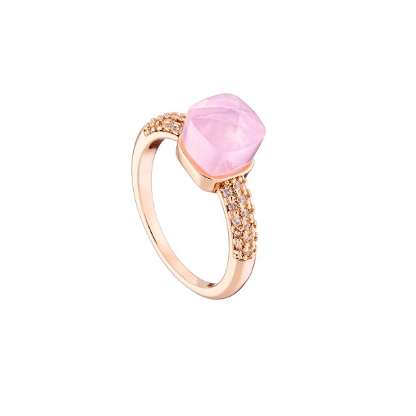 Δαχτυλίδι Candy Bis μεταλλικό ροζ χρυσό με ροζ opaque κρύσταλλο και λευκά ζιργκόν