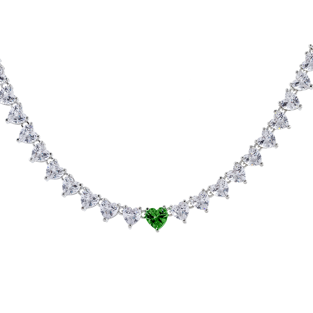 Green Heart Detailed Tennis Necklace | by Eda Çetin Jewelry Design