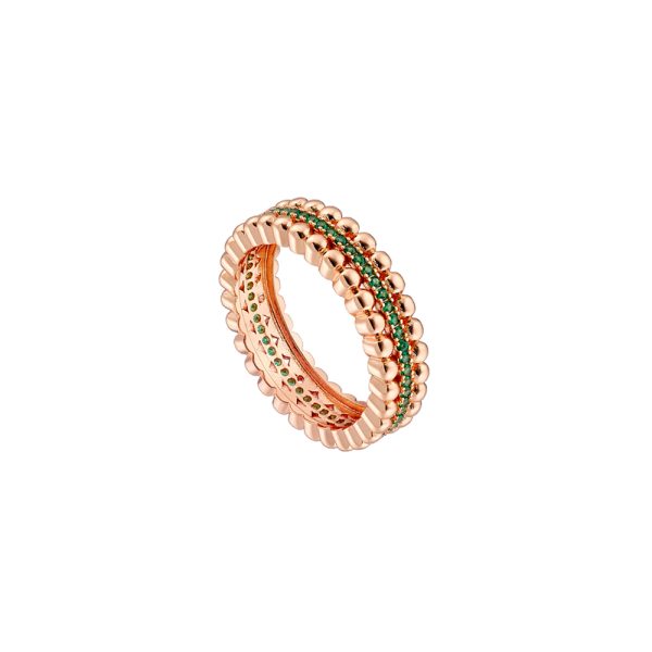 Δαχτυλίδι Retro μεταλλικό ροζ χρυσό με πράσινα ζιργκόν