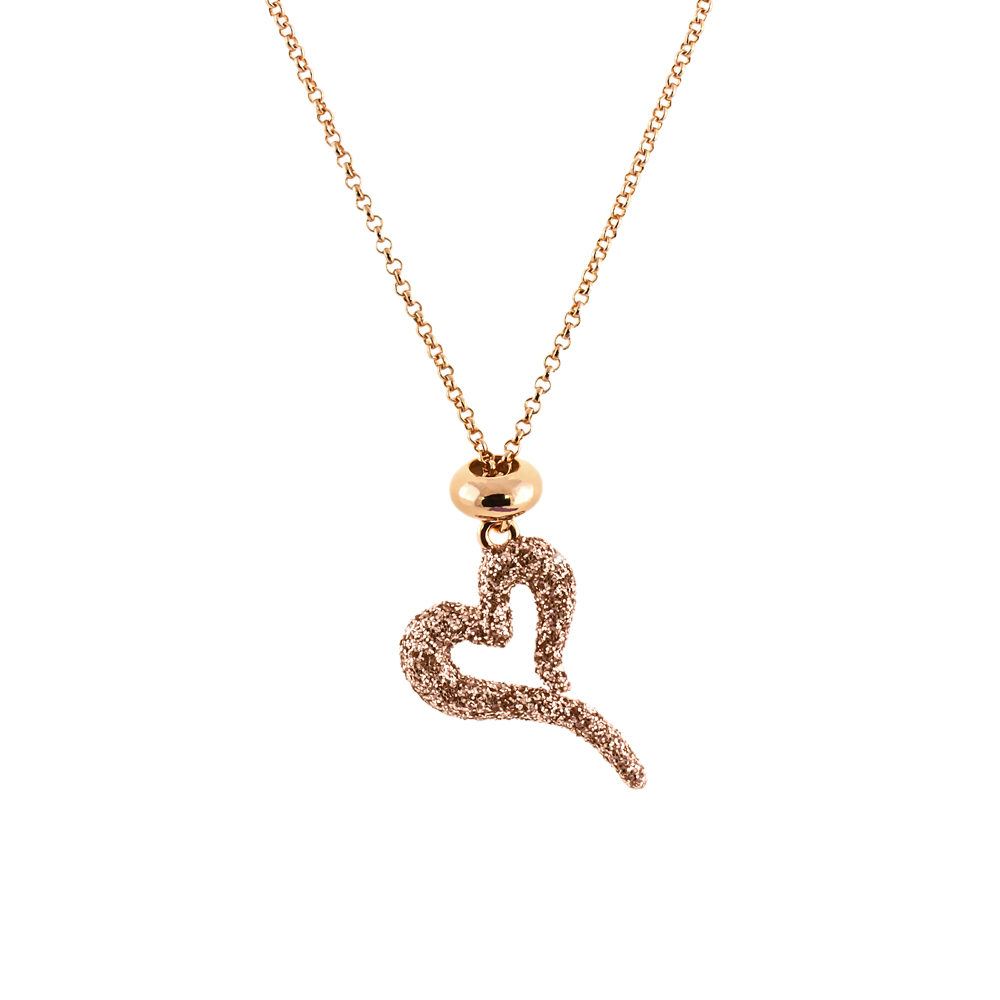 01L15-01348 Κολιέ Starstruck μεταλλικό ροζ χρυσό με καρδιά και ροζ χρυσό glitter