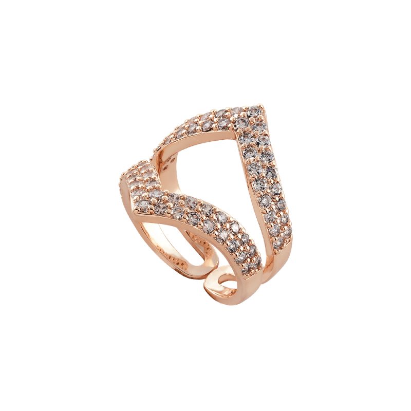 Δαχτυλίδι Emily μεταλλικό ροζ χρυσό με σειρές λευκά ζιργκόν