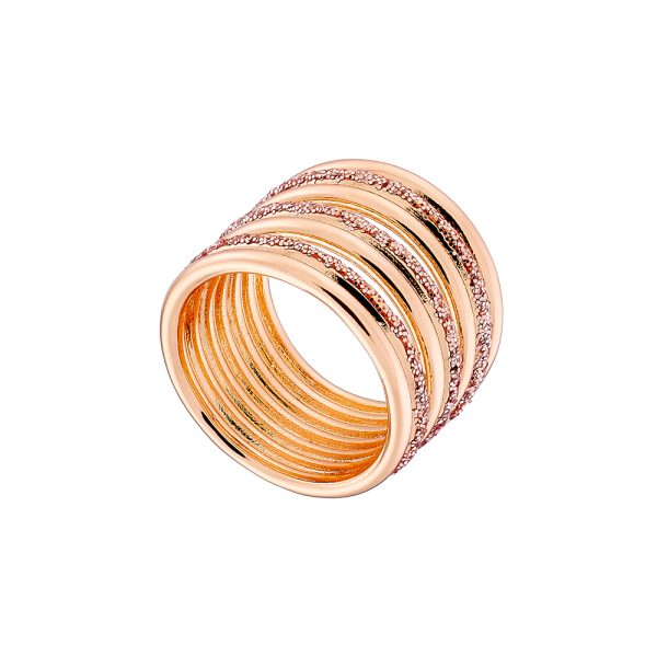 Δαχτυλίδι Starstruck μεταλλικό ροζ χρυσό με σειρές από ροζ χρυσό glitter