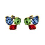 Σκουλαρίκια Dance μεταλλικά επίχρυσα με πολύχρωμα κρύσταλλα