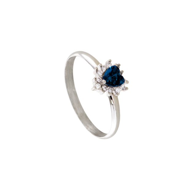 Δαχτυλίδι Belle de Jour ασημένιο καρδιά με μπλε και λευκά ζιργκόν
