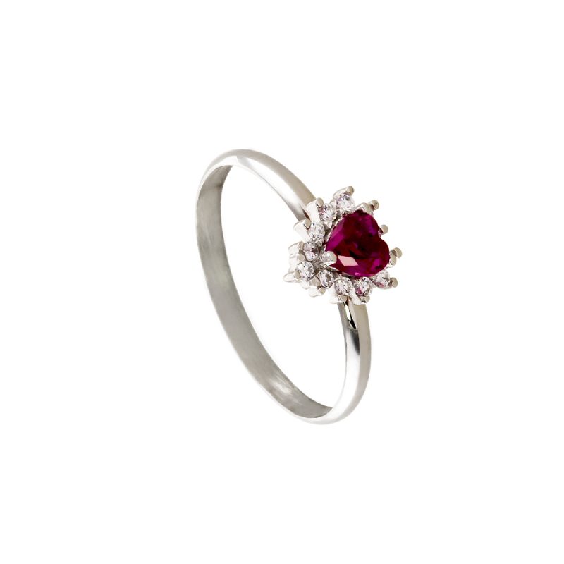 Δαχτυλίδι Belle de Jour ασημένιο καρδιά με ruby και λευκά ζιργκόν
