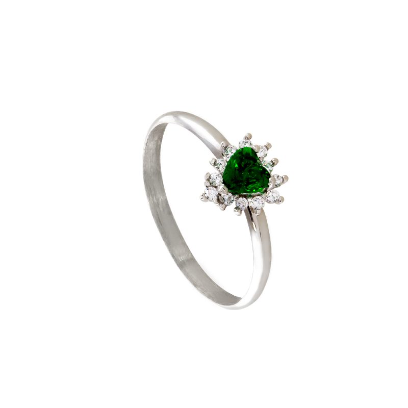 Δαχτυλίδι Belle de Jour ασημένιο καρδιά με πράσινο και λευκά ζιργκόν