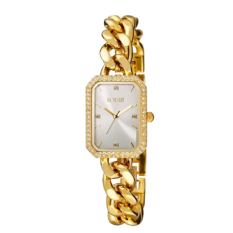 Ρολόι Messenger με επίχρυσο μεταλλικό jewelry band και ασημί καντράν