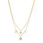 Κολιέ Princess μεταλλικό επίχρυσο με διπλή αλυσίδα, στοιχεία και ασημί glitter