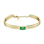 Βραχιόλι Pirouette μεταλλικό επίχρυσο σταθερό πλεκτό με πράσινο ζιργκόν