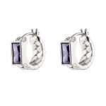 Σκουλαρίκια Pirouette μεταλλικά ασημί πλεκτά κρικάκια με μωβ ζιργκόν 1.4 cm