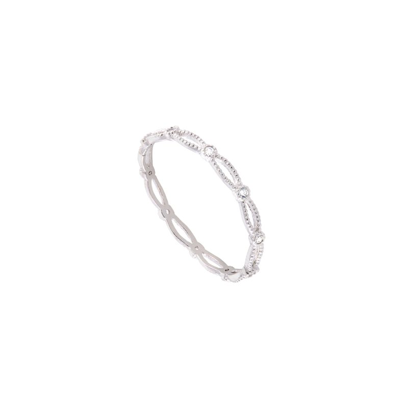 Δαχτυλίδι Lace μεταλλικό ασημί με λευκά ζιργκόν