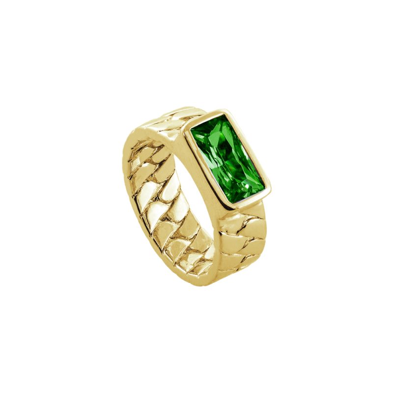 Δαχτυλίδι Pirouette μεταλλικό επίχρυσο πλεκτό με πράσινο ζιργκόν