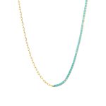 Κολιέ Mini μεταλλικό επίχρυσο με καδένα και τιρκουάζ ζιργκόν