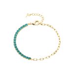 Βραχιόλι Mini μεταλλικό επίχρυσο με καδένα και aqua ζιργκόν