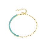 Βραχιόλι Mini μεταλλικό επίχρυσο με καδένα και τιρκουάζ ζιργκόν