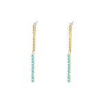 Σκουλαρίκια Mini μεταλλικά επίχρυσα με καδένα και τιρκουάζ ζιργκόν