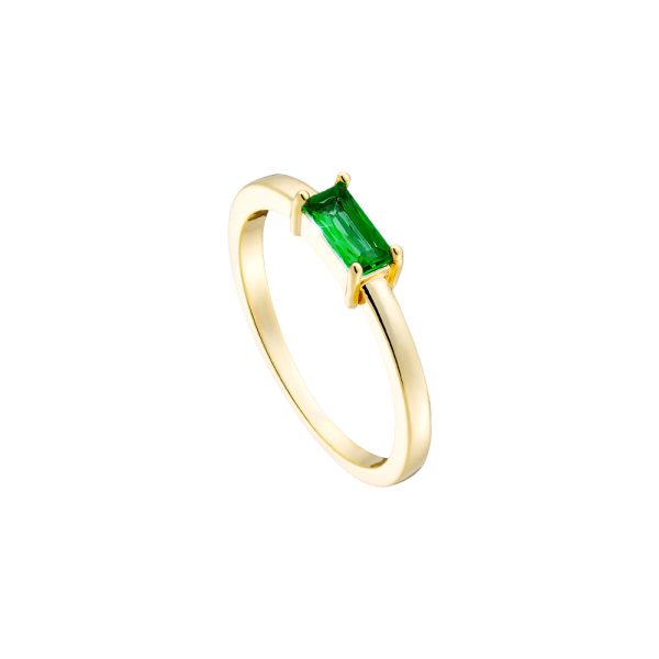 Δαχτυλίδι Mini μεταλλικό επίχρυσο με πράσινο ζιργκόν