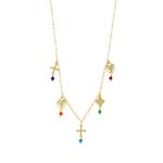 Κολιέ Princess μεταλλικό επίχρυσο με στοιχεία και πολύχρωμες πέτρες