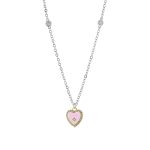 Κολιέ Doll μεταλλικό ασημί με επίχρυση ροζ καρδιά και ζιργκόν