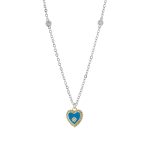 Κολιέ Doll μεταλλικό ασημί με επίχρυση γαλάζια καρδιά και ζιργκόν