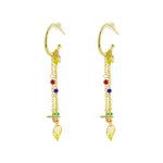 Σκουλαρίκια Princess μεταλλικά επίχρυσα με στοιχεία και πολύχρωμες πέτρες