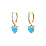 Σκουλαρίκια Happy Hearts μεταλλικά επίχρυσα με τιρκουάζ καρδιά και λευκά ζιργκόν