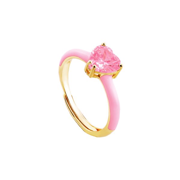 Δαχτυλίδι Doll μεταλλικό επίχρυσο ροζ με ροζ ζιργκόν καρδιά