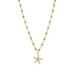 Κολιέ Doll μεταλλικό επίχρυσο αλυσίδα πράσινο ροζάριο με αστερία