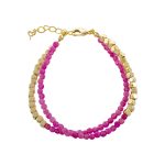 Βραχιόλι Boho μεταλλικό επίχρυσο διπλό με φούξια πέτρες και επίχρυσα στοιχεία