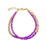 Βραχιόλι Boho μεταλλικό επίχρυσο διπλό με μωβ πέτρες και επίχρυσα στοιχεία