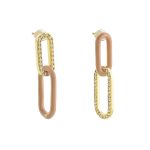 Σκουλαρίκια Clip Enamel μεταλλικά επίχρυσα οβάλ με μπεζ σμάλτο και ζιργκόν