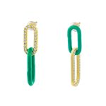 Σκουλαρίκια Clip Enamel μεταλλικά επίχρυσα οβάλ με πράσινο σμάλτο και ζιργκόν