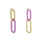 Σκουλαρίκια Clip Enamel μεταλλικά επίχρυσα οβάλ με λιλά σμάλτο και ζιργκόν