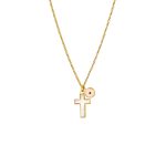 Κολιέ New Age Symbols μεταλλικό επίχρυσο με λευκό mop σταυρό και ροζ μάτι