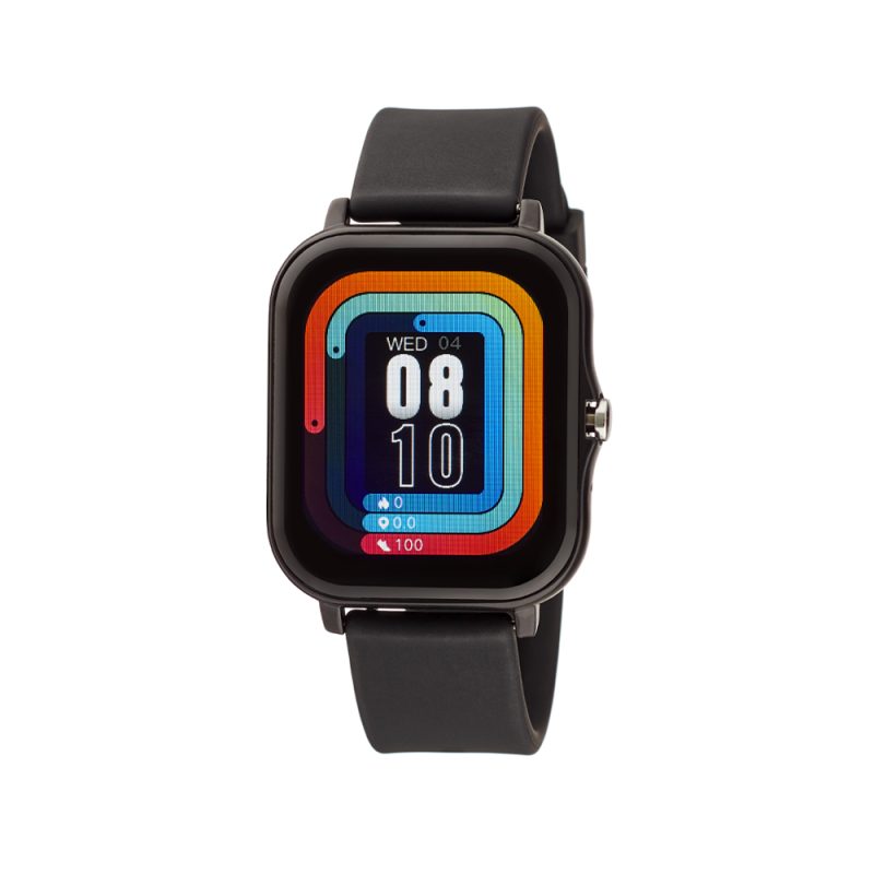 Ρολόι Smartwatch μαύρο με μαύρο λουράκι σιλικόνης