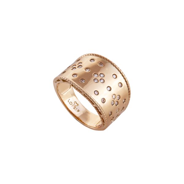 Δαχτυλίδι Pretty μεταλλικό ροζ χρυσό πλατύ με λευκά ζιργκόν