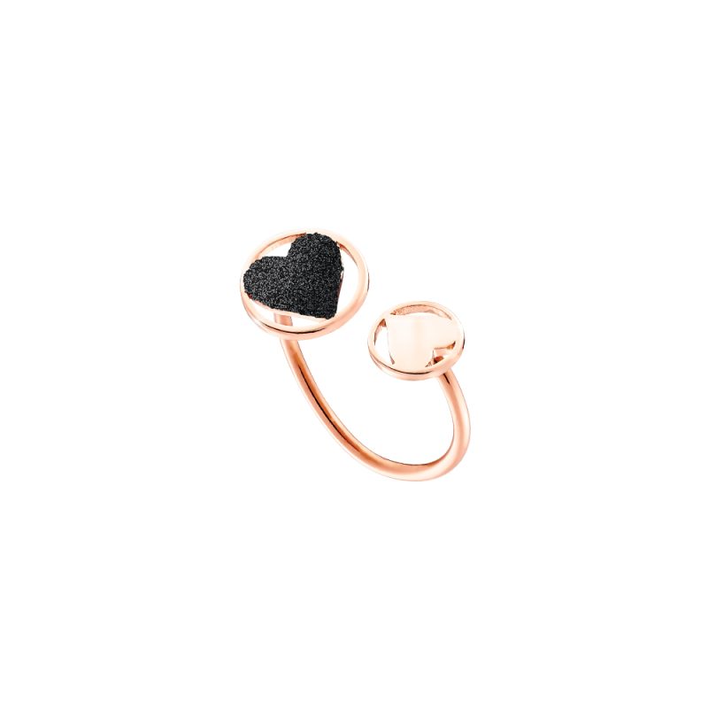 Δαχτυλίδι Princess μεταλλικό ροζ χρυσό με καρδιές και μαύρο glitter